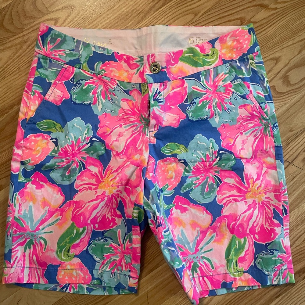 10” inseam Lily Pulitzer shorts.